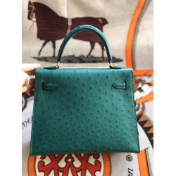 Hermes Vert Vertigo Ostrich Kelly 25cm Handmade Bag TDBS27330