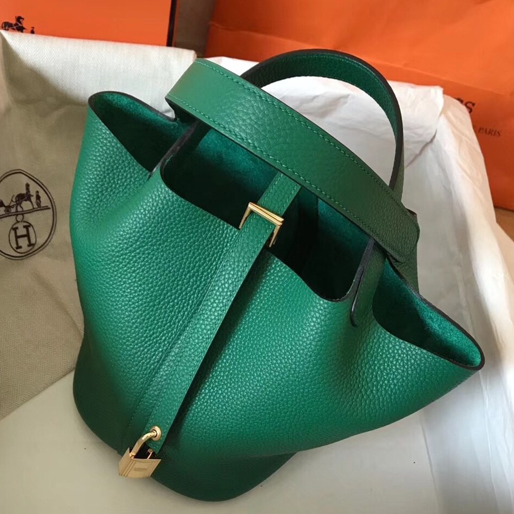 Hermes Vert Vertigo Picotin Lock MM 22cm Handmade Bag TDBS27575