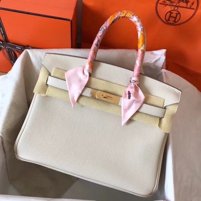 Hermes White Birkin 30cm Clemence Handmade Bag TDBS26358