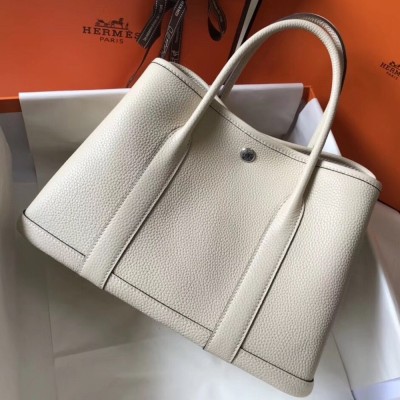 Hermes White Clemence Garden Party 30cm Handmade Bag TDBS26714