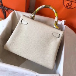 Hermes White Clemence Kelly 28cm Handmade Bag TDBS27331