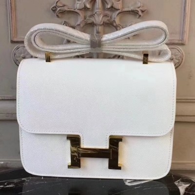 Hermes White Constance MM 24cm Epsom Leather Bag TDBS26573