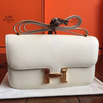 Hermes White Epsom Constance Elan 25cm Bag TDBS26574