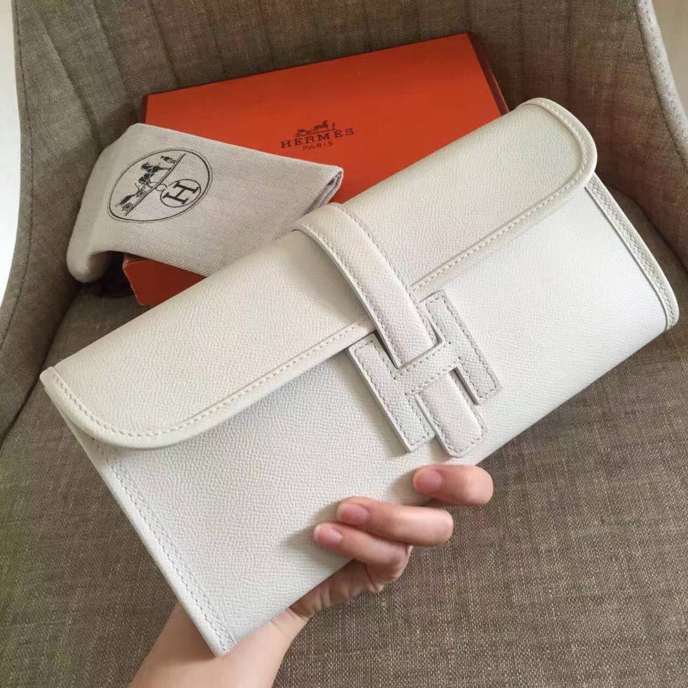 Hermes White Epsom Jige Elan 29 Clutch Bag TDBS26622