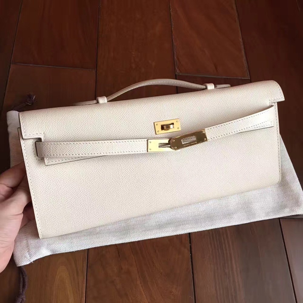 Hermes White Epsom Kelly Cut Handmade Bag TDBS27334