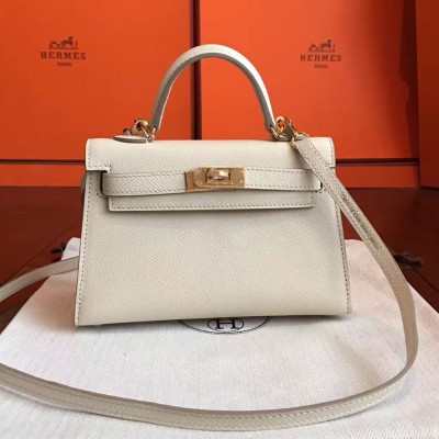 Hermes White Epsom Kelly Mini II Handmade Bag TDBS27335