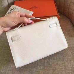 Hermes White Kelly Pochette Epsom Handmade Bag TDBS27336