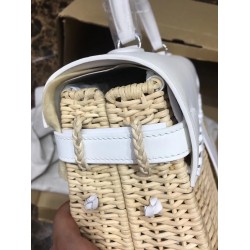 Hermes White Picnic Kelly 35cm Wicker Bag TDBS27337