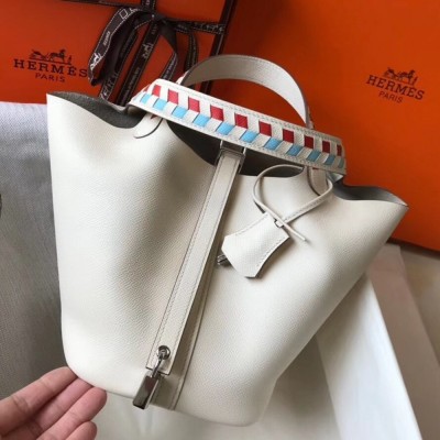 Hermes White Picotin Lock 18 Bag With Braided Handles TDBS27577