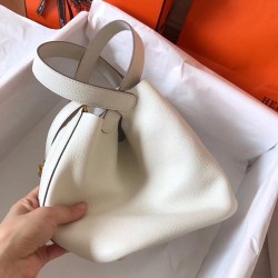 Hermes White Picotin Lock MM 22cm Handmade Bag TDBS27579