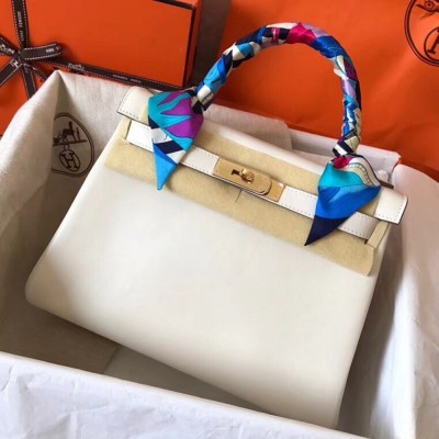 Hermes White Swift Kelly 28cm Handmade Bag TDBS27339