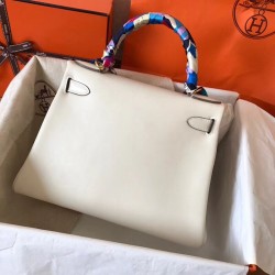 Hermes White Swift Kelly 28cm Handmade Bag TDBS27339