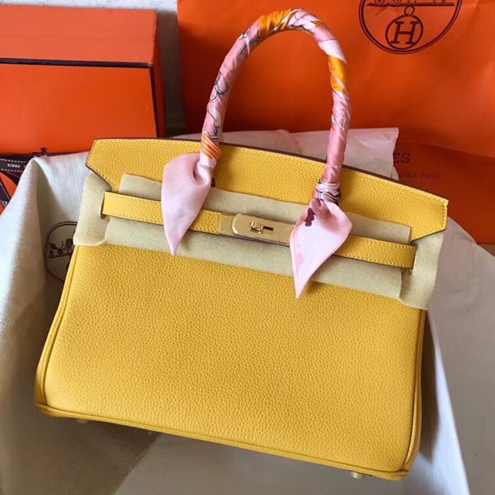 Hermes Yellow Birkin 30cm Clemence Handmade Bag TDBS26359