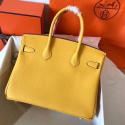 Hermes Yellow Birkin 30cm Clemence Handmade Bag TDBS26359