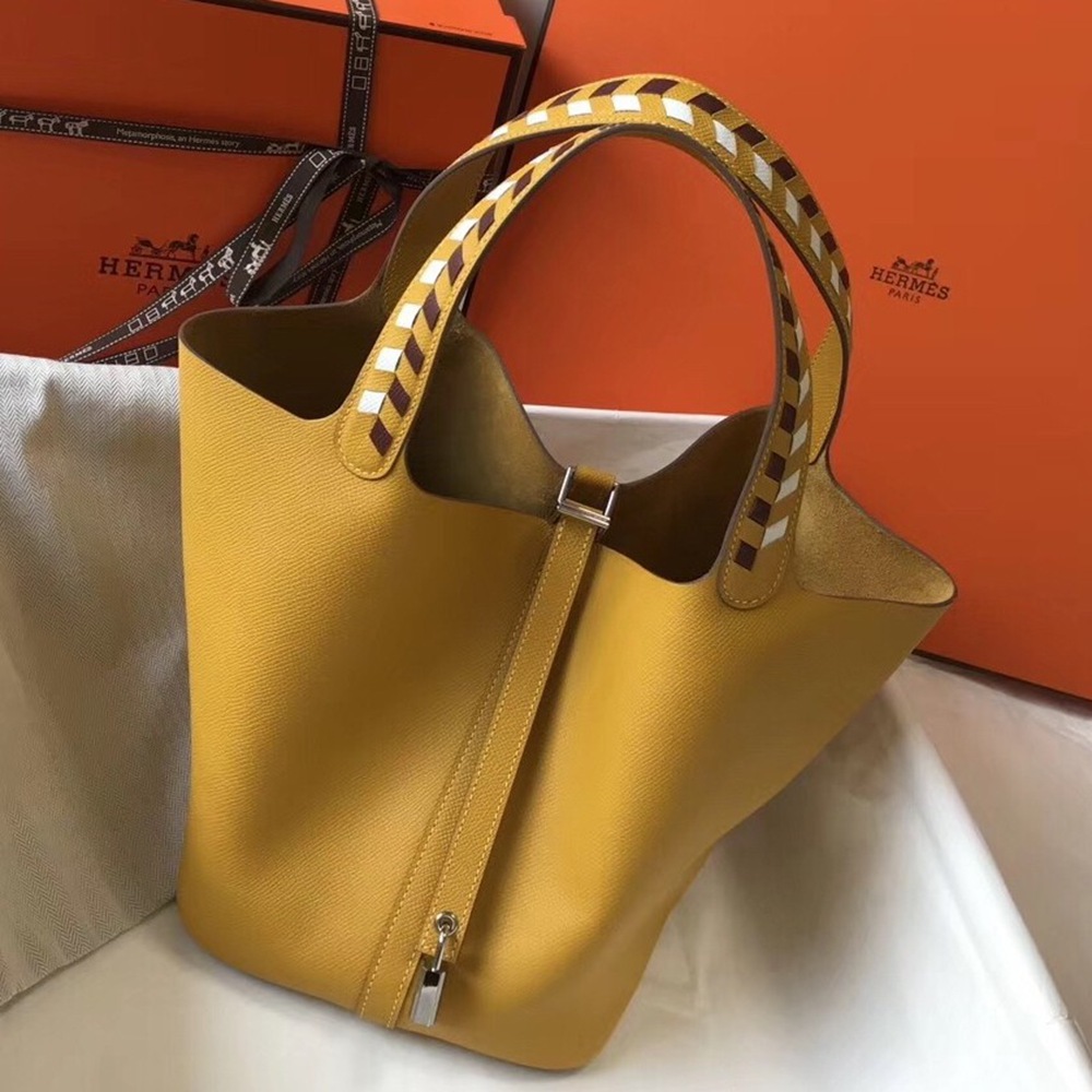 Hermes Yellow Picotin Lock 22 Bag With Braided Handles TDBS27583