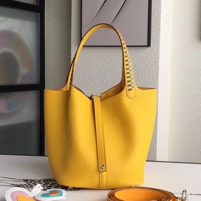 Hermes Yellow Picotin Lock 22cm Braided Handle Bag TDBS27584