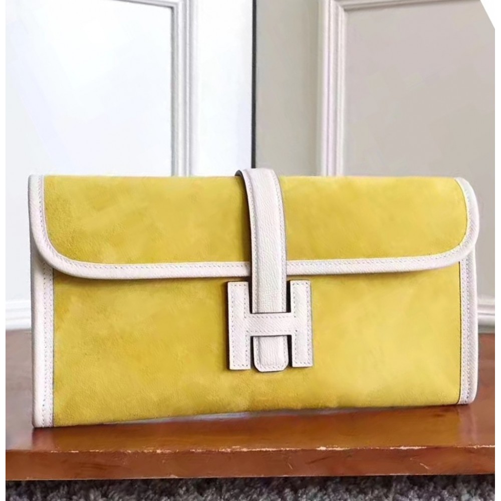 Hermes Yellow Suede Jige Elan 29 Clutch Bag TDBS26624