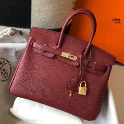 Hermes Birkin 25 Bag In Bordeaux Clemence Leather with GHW