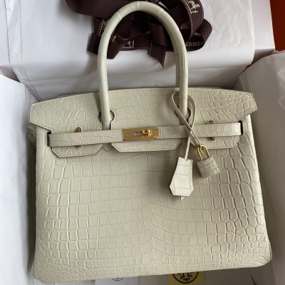 Hermes Birkin 30 Handmade Bag In Craie Crocodile Niloticus Matte Skin