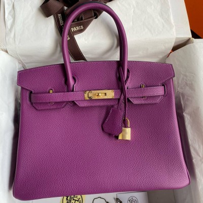 Hermes Birkin 30 Retourne Handmade Bag in Anemone Clemence Leather