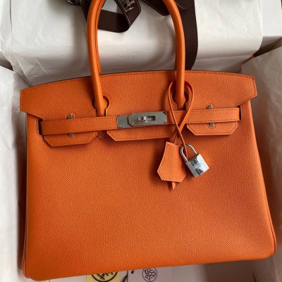 Hermes Birkin 30 Retourne Handmade Bag In Orange Epsom Calfskin