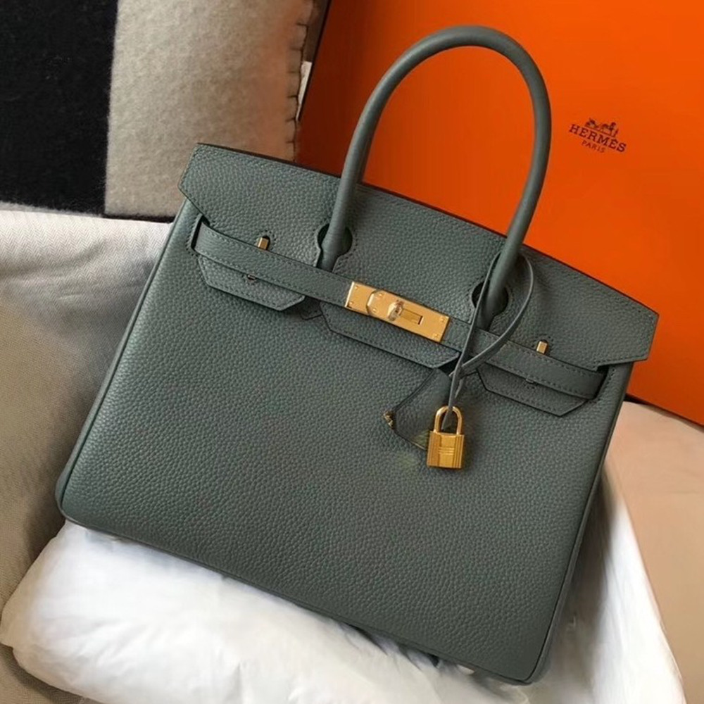 Hermes Birkin 30cm Bag In Vert Amande Clemence Leather