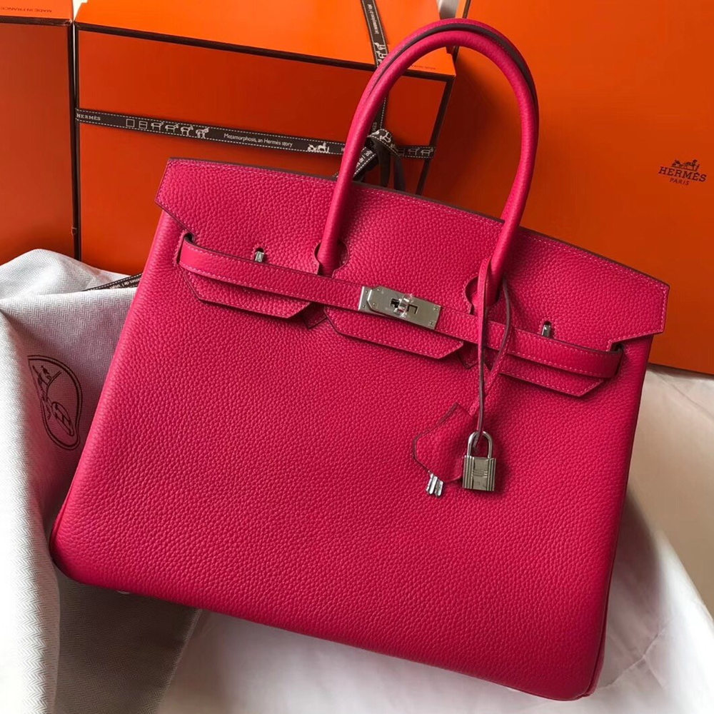 Hermes Birkin 35cm Bag In Rose Red Clemence Leather