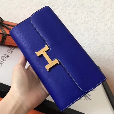 Hermes Blue Electric Epsom Constance Long Wallet