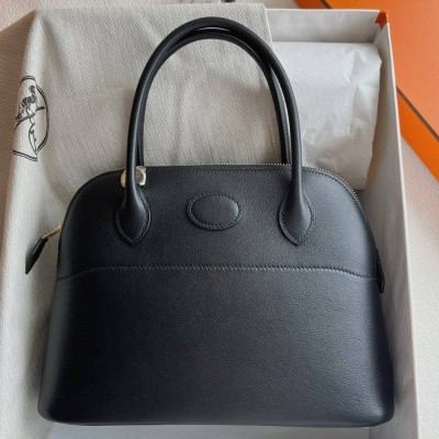 Hermes Bolide 1923 27 Handmade Bag in Black Swift Calfskin