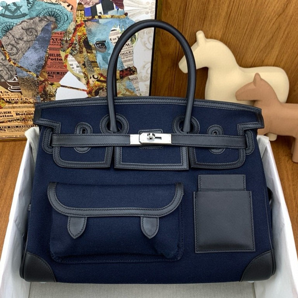 Hermes Cargo Birkin 35cm Limited-edition Bag in Navy Blue Canvas