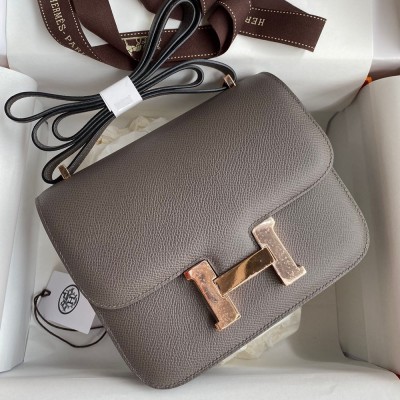 Hermes Constance 18 Handmade Bag In Etain Epsom Calfskin