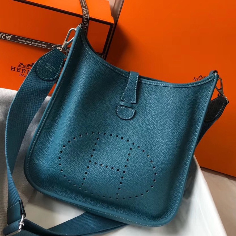 Hermes Evelyne III 29 PM Bag In Blue Jean Clemence Leather