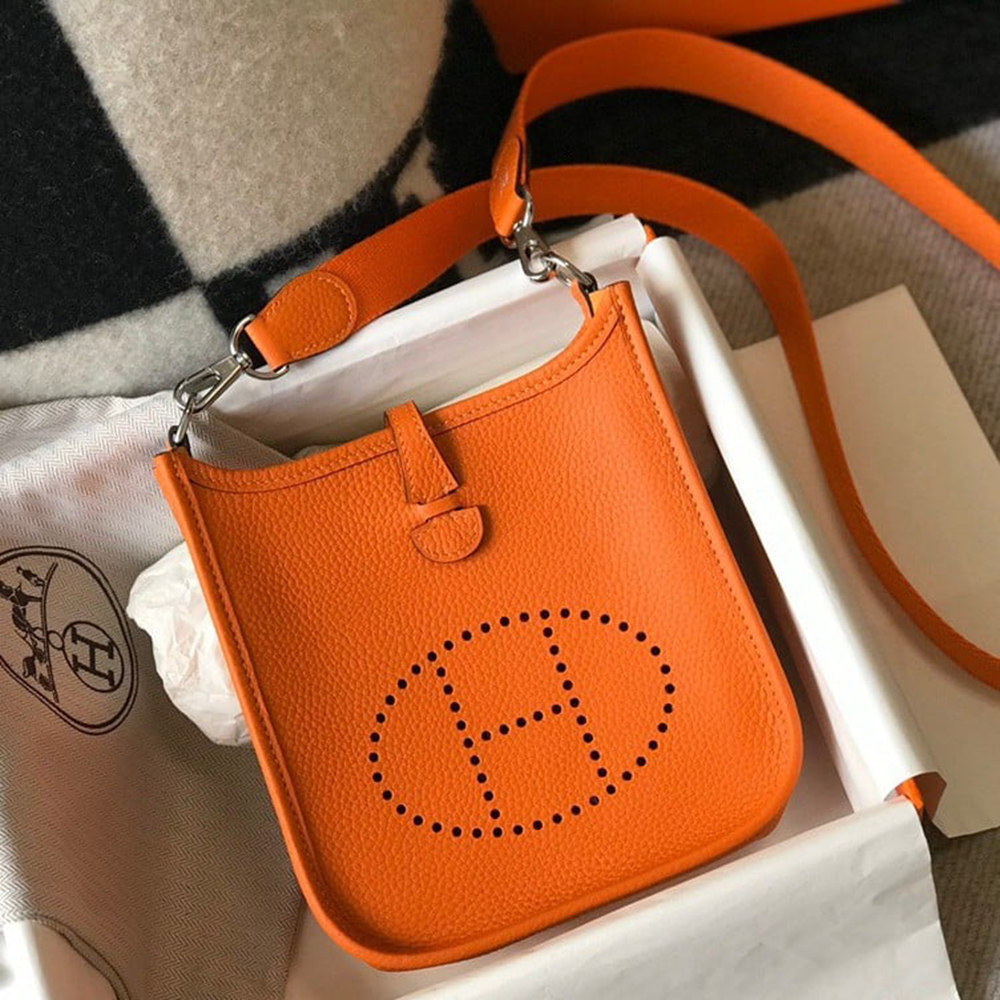 Hermes Evelyne III Mini Bag In Orange Clemence Leather