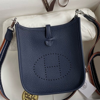 Hermes Evelyne Mini Handmade Bag in Navy Blue Clemence Leather