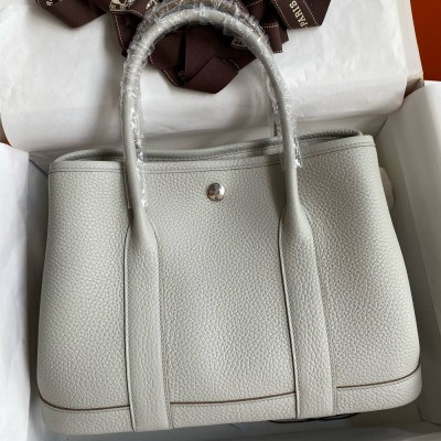 Hermes Garden Party 30 Handmade Bag in Pearl Grey Clemence Leather