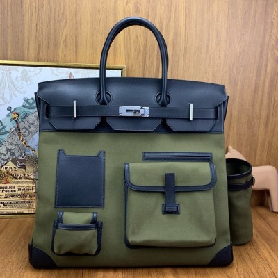 Hermes HAC Cargo Birkin 40 Handmade Bag in Green Toile