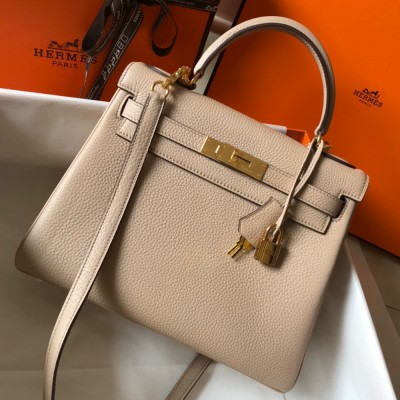 Hermes Kelly 25cm Retourne Bag in Trench Clemence Leather GHW