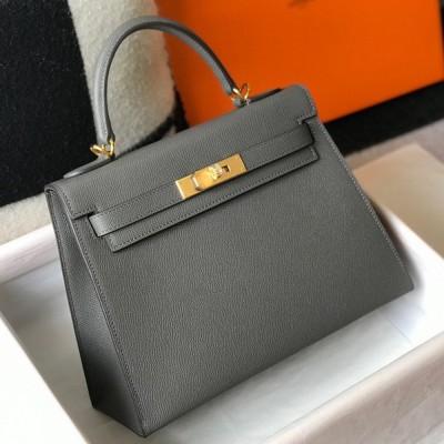 Hermes Kelly 25cm Sellier Bag in Ardoise Epsom Calfskin GHW