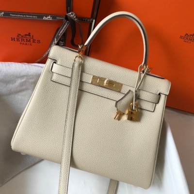 Hermes Kelly 28cm Retourne Bag in Craie Clemence Leather GHW