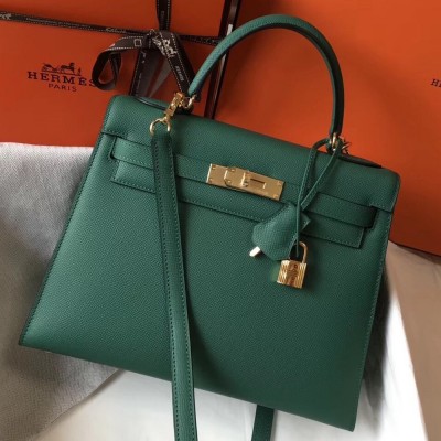 Hermes Kelly 28cm Sellier Bag In Malachite Epsom Leather