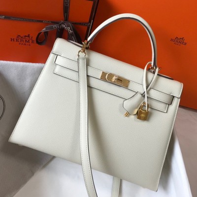 Hermes Kelly 32cm Sellier Bag in Craie Epsom Calfskin GHW