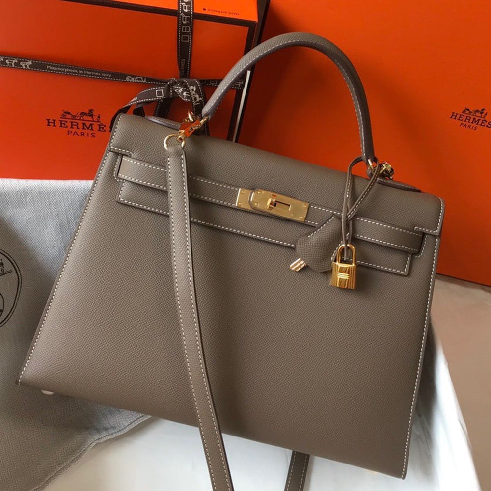 Hermes Kelly 32cm Sellier Bag in Taupe Epsom Calfskin GHW