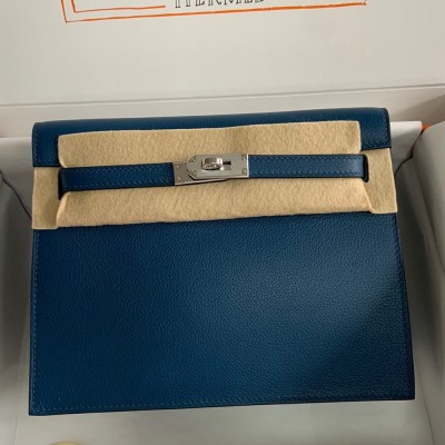 Hermes Kelly Danse II Handmade Bag In Deep Blue Evercolor Calfskin