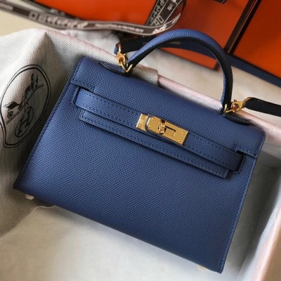 Hermes Kelly Mini II Sellier Bag In Blue Agate Epsom Leather