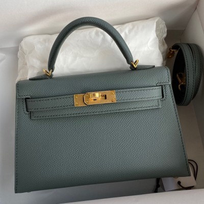 Hermes Kelly Mini II Sellier Handmade Bag In Vert Amande Epsom Calfskin