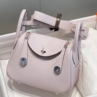 Hermes Lindy Mini Bag In Mauve Pale Clemence Leather PHW