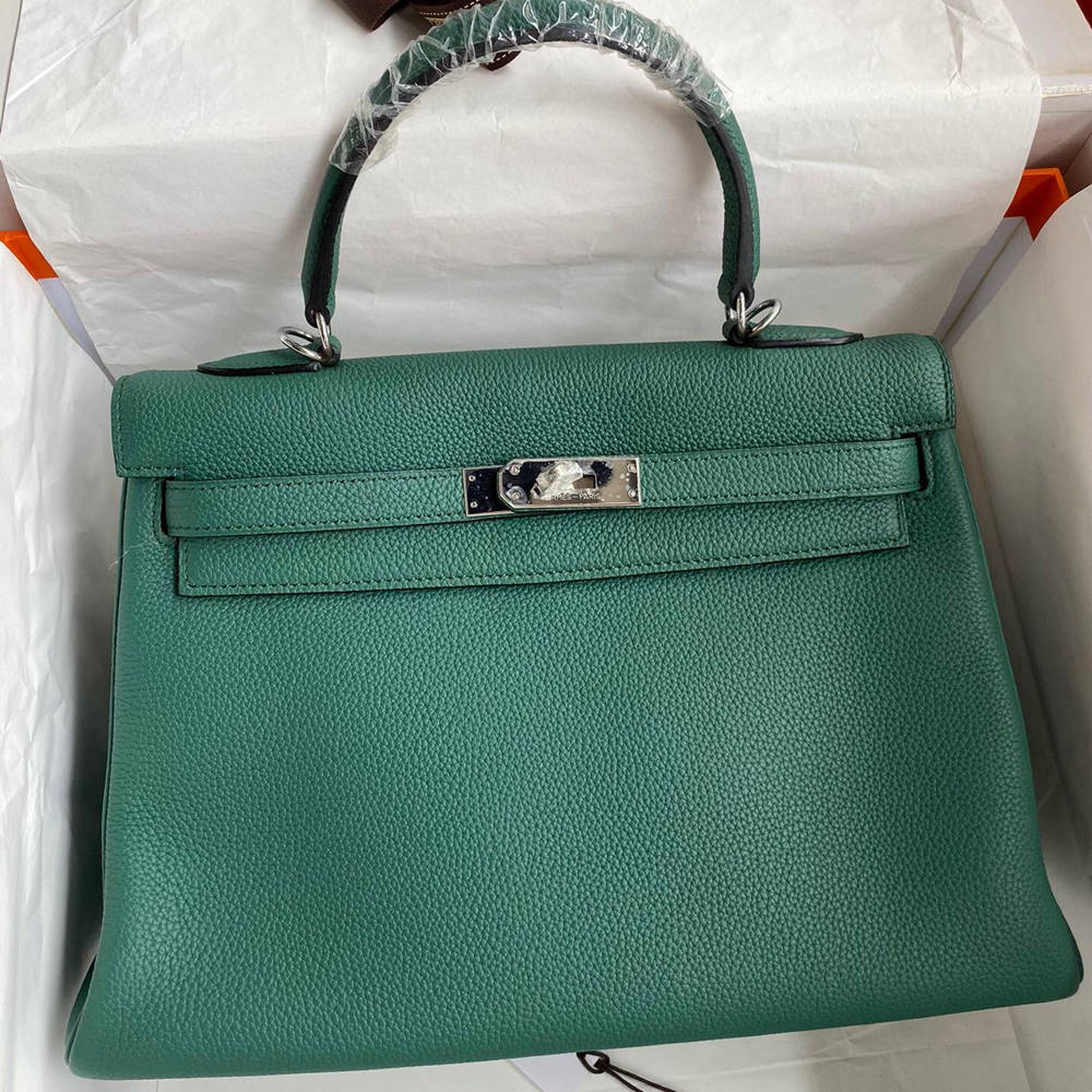 Hermes Malachite Clemence Kelly Retourne 32cm Handmade Bag