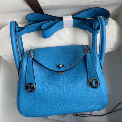 Hermes Mini Lindy Handmade Bag In Blue Frida Clemence Leather