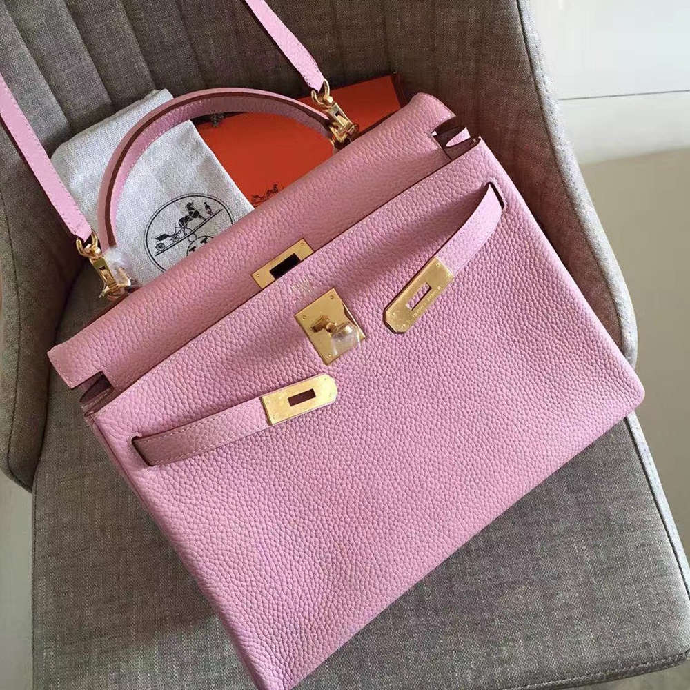 Hermes Pink Clemence Kelly Retourne 32cm Handmade Bag