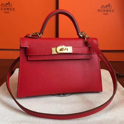 Hermes Red Epsom Kelly Mini II Handmade Bag